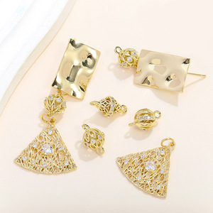 Copper Plated Gold Inlaid Zircon Hollow Double Ball Pendant Small DIY Jewelry Accessory Bracelet Earring Craft Material - Product Image 2