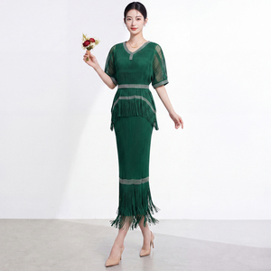 Robe de soirée longue plissée Miyake pour femme, taille haute, écologique, avec franges, personnalisable, coupe ample - Product Image 1