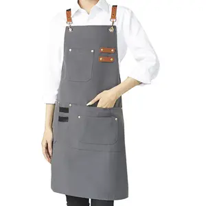 新款时尚定制标志男女帆布防水烧烤厨房围裙厨师园艺工具工作围裙