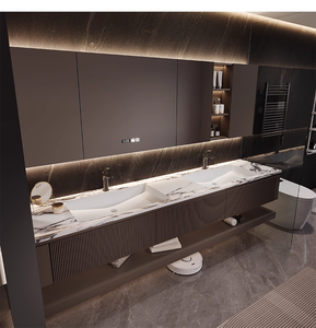 Gabinete de baño de lujo ligero de estilo italiano personalizado de gama alta, fregaderos dobles, gabinete de <span class=keywords><strong>lavabo</strong></span> de baño moderno <span class=keywords><strong>con</strong></span> <span class=keywords><strong>espejo</strong></span> - Product Image 4