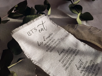 Drapeau en lin et coton biologique OEKO-Tex imprimé avec un motif de bar, bordure à franges pour hôtels, mariages, thème de mariage en lin français - Vente en gros