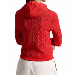 Wholesale Custom 100% Cotton Cable Knit <strong>Women</strong> Hooded Sweater Zip up 7GG Chunky <strong>Red</strong> Preppy Varsity Zip Knitwear <strong>Cardigan</strong> - Product Image 4