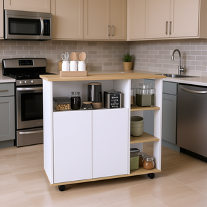 Carrito de Almacenamiento Benton para Isla de Cocina, 4 Estantes, Roble Claro/Blanco, Diseño Moderno y Duradero - Product Image 2