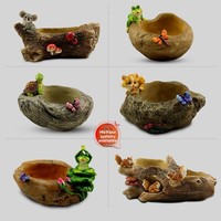 Pot Tanaman Multi-Meat Kreatif, Pot Bunga Multi-Tanaman Berdaun Lebat, Ornamen Kerajinan Resin, Imitasi Batu Kayu Mati