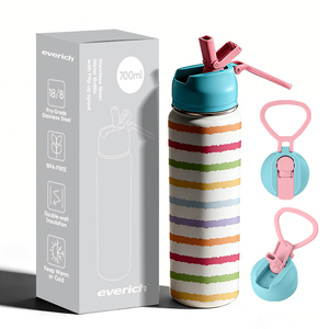 Bouteille d'eau isotherme en acier inoxydable avec anse, couvercle à paille anti-fuite et anti-poussière - Product Image 2