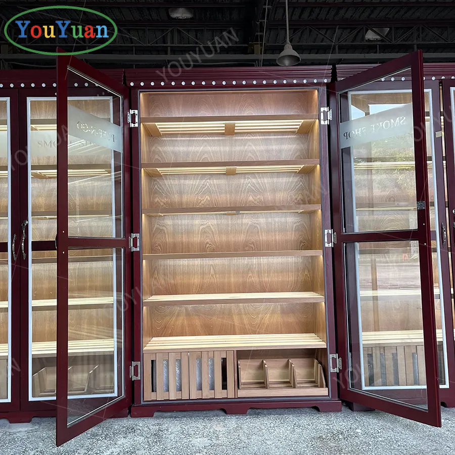 Custom Cherry Spaanse Ceder Houten Plank Sigaar Humidor Kast Sigaar Vitrines Met Schuifdeur Sigaar Vitrine Houten