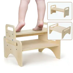 Bamboo Toddler Baby Bamboo Toddler Multifuncional Two Step Stools com segurança antiderrapante Mats para segurança