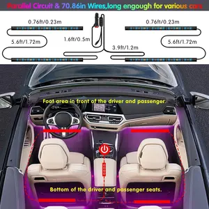 Luzes de atmosfera para interior do carro, acessórios para luzes de carro, tiras de luz LED inteligentes para carros, interior RGB com aplicativo