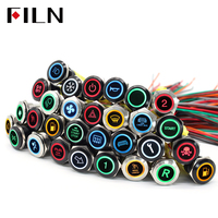 Interrupteur à bouton-poussoir FILN 19MM Symbole 5A 12V 24V 110V 220V Interrupteur à bouton-poussoir étanche Momentané à verrouillage avec faisceau de câblage
