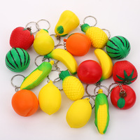 Nieuwe PU-schuim gesimuleerde fruit squishy sleutelhanger langzaam terugverend stressverlichtend knijp speeltje schattig fruit rugzak hanger voor kinderen cadeau