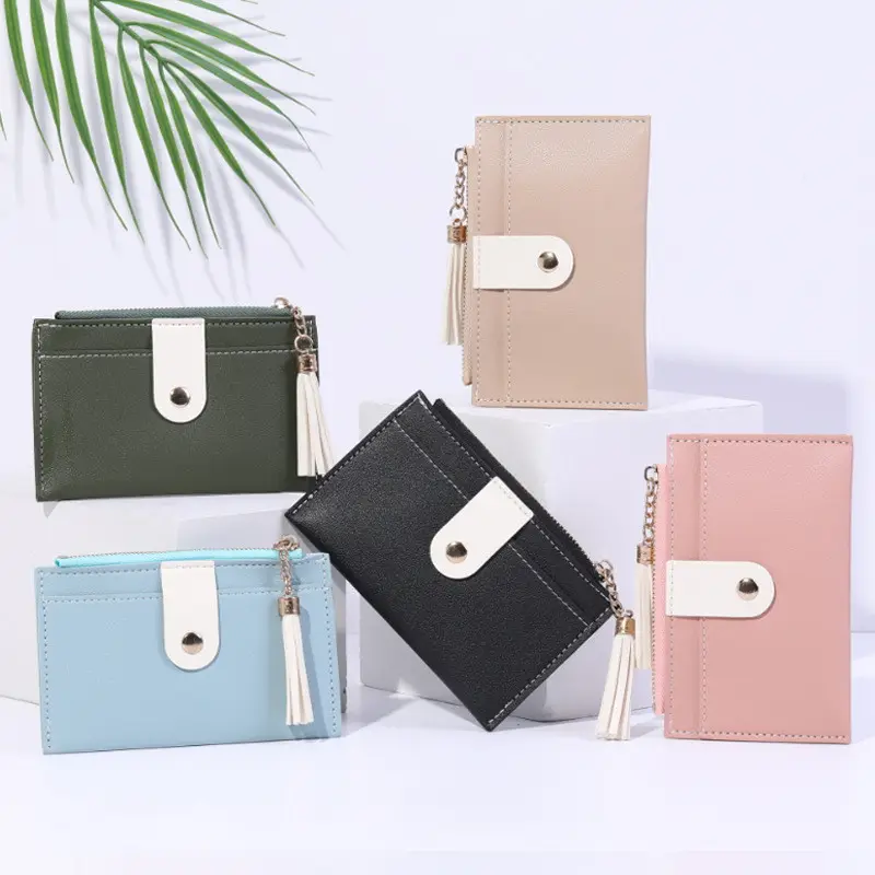 Multi color Mini Quaste Karten halter Kleine Brieftasche Für Frauen Pu Leder Weiblicher Reiß verschluss Münz geldbörse Damen Geldbörsen S0518