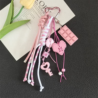 Pendentif en peluche en forme de cœur de dessin animé mignon, chaîne de sac en perles