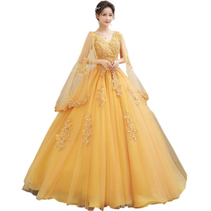 Golden Tulle Performance Dress Women Stage Costume Long Puffy Gown Art Exam Vocal Solo Host Wear - Product Image 5