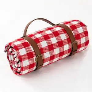 Faltbare wasserdichte Picknick-Decken matte mit gewebtem kariertem Picknick-Teppich aus Lederband