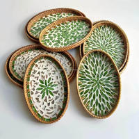 Plateau de service ovale moderne en rotin et coquillages, panier de rangement pour cuisine, salle de bain, table, bureau - Idéal pour les fêtes et le thé
