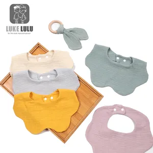 Atacado Personalizado 100% Algodão Baby Bibs Musselina Reversível Unisex Excelente Absorção de Água Infantil Petal Gauze Bibs