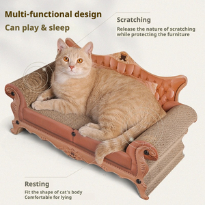 Kursi Sofa Kucing & Anjing Retro, Alas Garukan Kertas Bergelombang, Tempat Tidur Hewan Peliharaan, Perakitan Mudah, Penggunaan Dalam Ruangan - Product Image 2