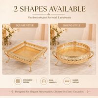 Plateau de service décoratif en métal doré avec poignées, plateau de présentation sur pieds pour mariage, thé, café, décoration intérieure, vente en gros