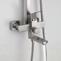 Ensemble de douche mural carré avec mitigeur effet pluie, en acier inoxydable brossé, avec barre coulissante