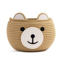 Panier de rangement tressé moderne et minimaliste à motif d'ours de dessin animé, organisateur de collations et de jouets en corde de coton, bac de rangement pour salon