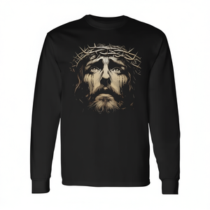 Camiseta de Manga Larga con la Cara de Jesucristo y Corona de Espinas, Unisex para Adultos, Cuello Redondo, Impresión Digital, Regalo Religioso para Iglesia - Product Image 2
