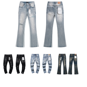 Vaqueros de mezclilla personalizados para hombre, de pierna recta con puño, de alta calidad, al por mayor, estilo clásico, moda urbana, estampado, lavado desgastado - Product Image 1