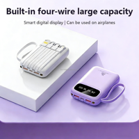 Station d'alimentation 10000 mAh, batterie externe mobile, affichage LED, câble intégré détachable, entrée USB Type-C 20W, fabrication directe OEM/ODM