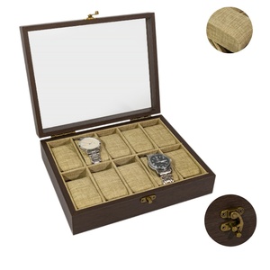 Caja de Almacenamiento para Relojes de Madera Retro con 10 Ranuras, Interior de Lino Fino y Tapa de Cristal - Product Image 2