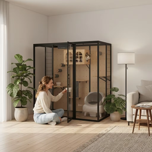 Casa para Gatos de Madera Estilo Vino y Campo, Diseño de Flor de Viñedo, para Múltiples Gatos - Product Image 3