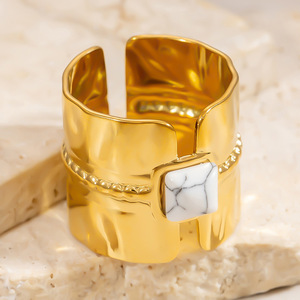 European Style Gold Plated <b>Titanium</b> Steel Open <b>Ring</b> Geometric Shape Bezel Setting Women's Jewelry Gift Fashion <b>Rings</b> - Product Image 3