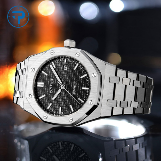 Luxury Men's Mechanical Automatic Watch with MIYOTA Movement Stainless Steel Band Glass Dial Waterproof Charm Style-PINTIME