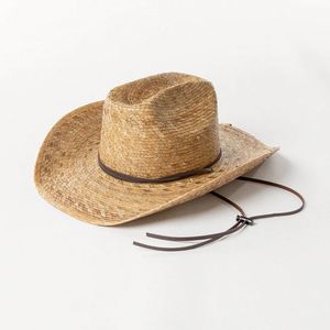 Chapeau de paille rétro tendance à grandes bords, motif feuille de palmier, style cowboy, pour voyage en extérieur et plage, avec cordon chinois - Product Image 6