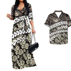 Abiti di Lusso per Coppie con Design Tropicale Blu, Stile Polinesiano, Vestito Casual da Donna, Completi Coordinati per Coppie, Camicie <span class=keywords><strong>Aloha</strong></span> - Product Image 2