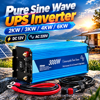 Onduleur à onde sinusoïdale pure UPS 2000W 3000W 4000W avec chargeur, alimentation sans interruption, onduleur solaire DC 12V 24V vers AC 220V