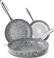 Ensemble de 3 casseroles antiadhésives avec revêtement en granit, casseroles en aluminium, poignées en acier inoxydable, design moderne pour la salle à manger et le camping