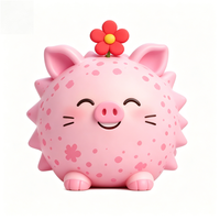 Figurine de cochon rose en plastique écologique promotionnelle avec motif floral, jouet personnalisé, poupée de dessin animé peinte sur mesure, modèle OEM, personnalisable pour bureau