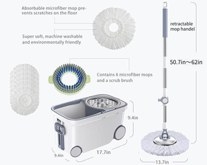 Hands Free 360 Degree Rotary Double Drive Labor Saving Buckets Wheels Stainless Steel Rod Microfiber Spin Floor <b>Mop</b> Bucket Set - Product Image 2