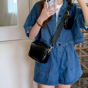 Women's Crossbody Bag Small <b>Square</b> Black Water Resistant Zipper Pocket Summer 2022 Solid Color Single Strap - Product Image 3