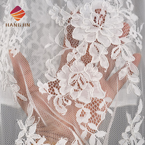 Tissu de dentelle française brodée 3D à cordon, motif floral, Chantili Alençon, pour mariage, blanc ivoire, tissu de dentelle de luxe pour mariée - Product Image 3