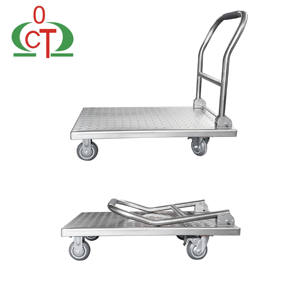 गोदाम परिवहन और औद्योगिक उपयोगिता कार्यों के लिए स्टेनलेस स्टील फ्रेम के साथ फोल्डेबल ट्रॉली पोर्टेबल कार्गो ट्रॉली कार्ट - Product Image 1