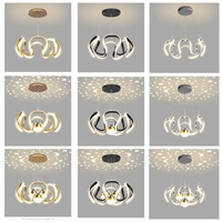 Lustre Anneau LED Nordique Étoile Ciel Doré avec Trois Boules Lumineuses pour Hall d'Hôtel, Escalier et Salon