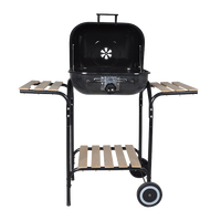 Barbecue au charbon de bois moderne haut de gamme pour l'extérieur, avec couvercle pliable, deux tables latérales, construction en acier, finition thermolaquée – Offre Spéciale