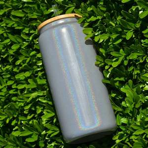 Vaso de Vidrio con Purpurina Arcoíris Azul, Rosa, Blanco, Plateado, Morado de 15oz, 16oz, 20oz con Tapas y Pajitas para Impresión DIY - Product Image 2