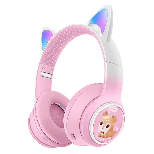 Wireless Headphones Battery Display Voice Prompt Over Ear Kids Bth Gaming Headphones