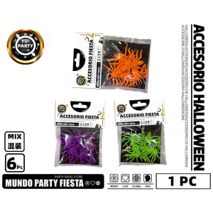 Set di decorazioni per feste #72052 misto SPIDERS-6pcs di HALLOWEEN (arancione viola verde)