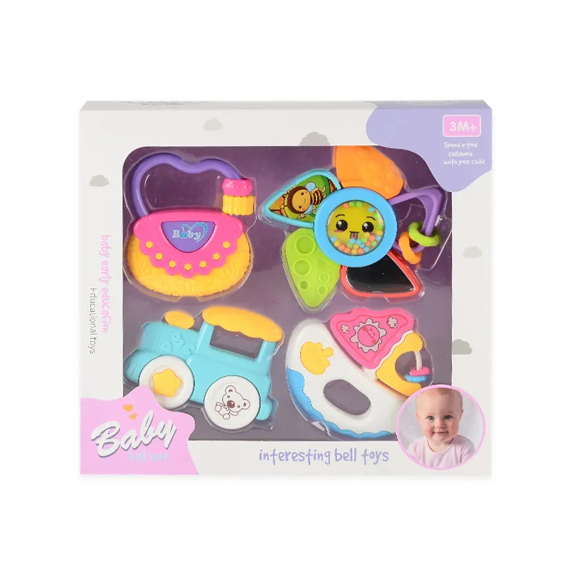 4 Stuks Plastic Kraal Baby Kauw Sensorische Bijtringen Rammelaar Handgreep Speelgoed Cadeau Set Te Koop