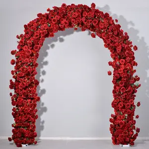 Arco de rosa vermelho personalizado para decoração de arco de flores artificiais de casamento