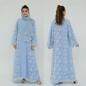 ロリヤ高級手作りドバイアバヤ、Hjiabレーステクスチャ花柄パールビーズカーディガン女性控えめなアバヤ2026 EID - Product Image 1