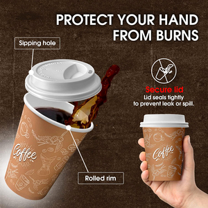 8oz/10oz/12oz Disposable Double Wall Waterproof Recyclable Bio-degradable Cardboard <b>Espresso</b> Paper Coffee <b>Cup</b> with Lids - Product Image 6