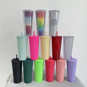Vasos reutilizables de plástico acrílico mate con doble pared, sin BPA, 22oz, vasos Pastel mate con tapas para regalos de vinilo DIY